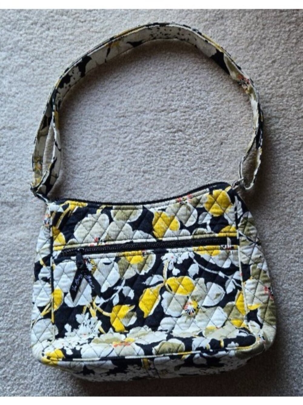 Vera Bradley Yellow Flowered Crossbody Shoulder Bag Purse Pockets Front and Back - Picture 2 of 7